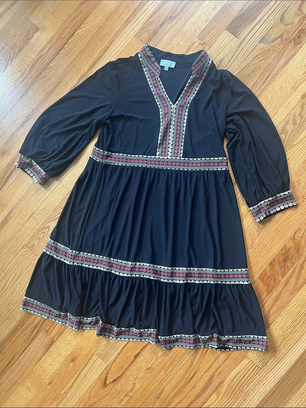 Signature by Robbie Bee Black Dress with rust and gold trim